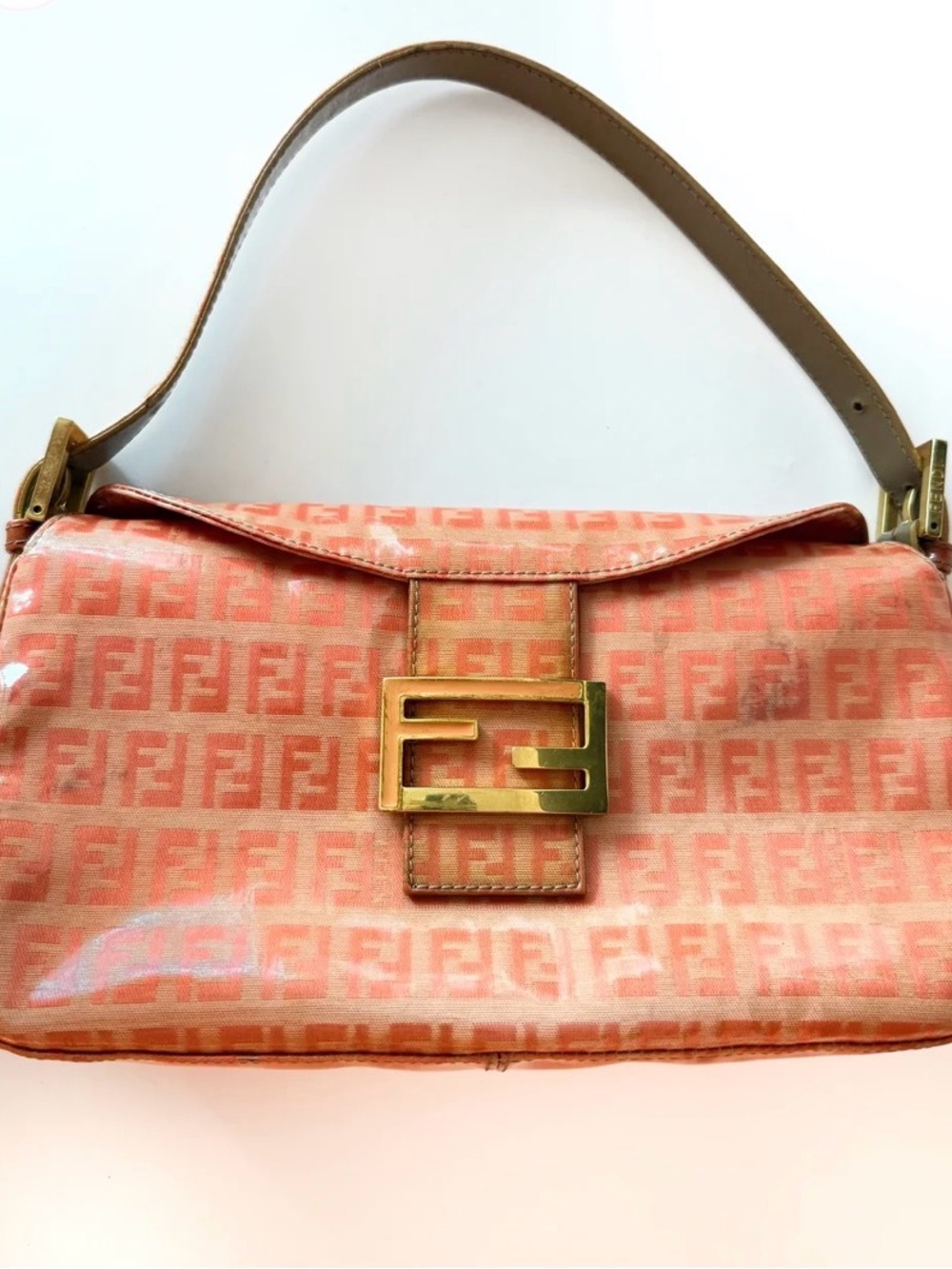 Fendi orange vinyl Baguette Bag with Gold Hardware